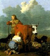 Karel Dujardin bondflicka mjolkande en ko oil painting